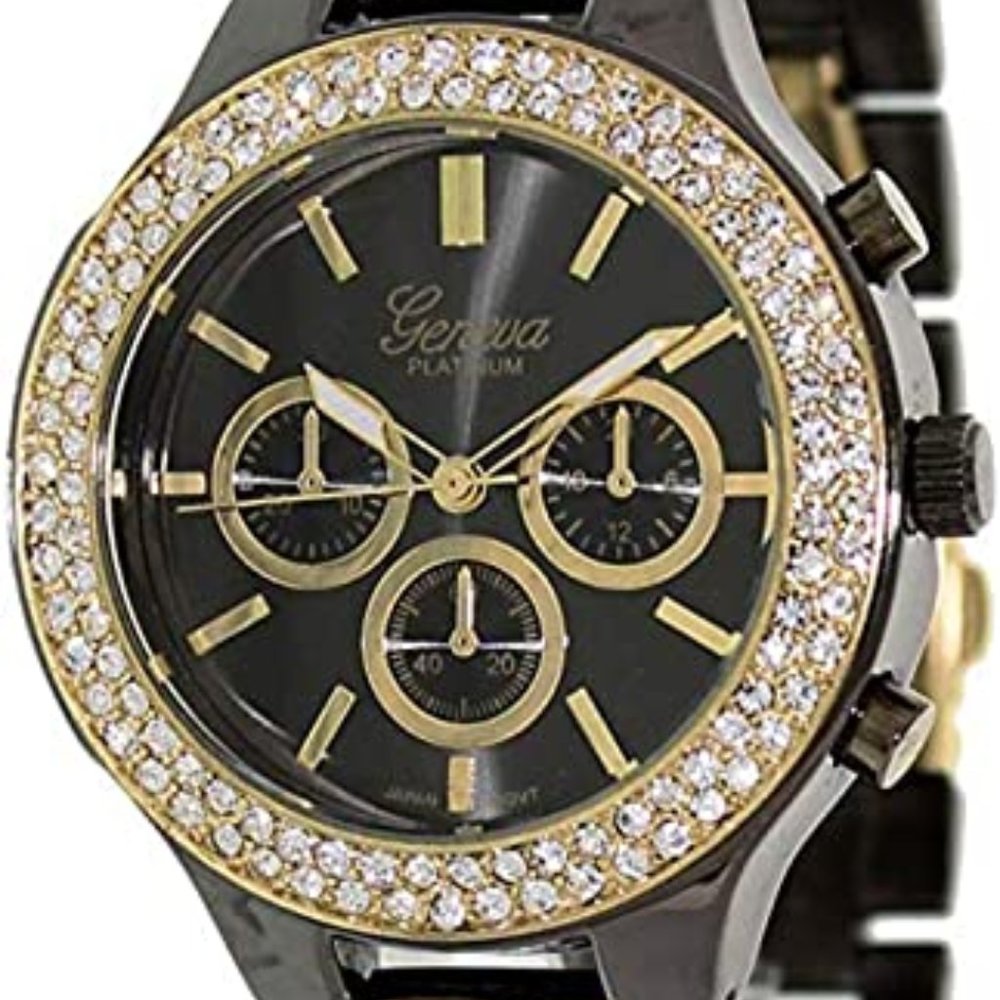 GENEVA PLATINUM 12932012 DECORATIVE CHRONOGRAPH LINK WATCH - GUN METAL/GOLD